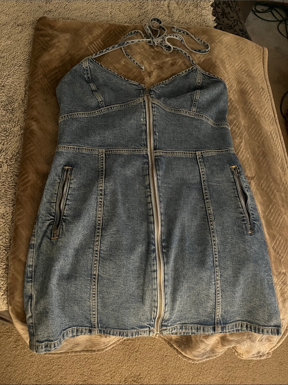 American Eagle Light Blue Denim Dress with Halter Detail